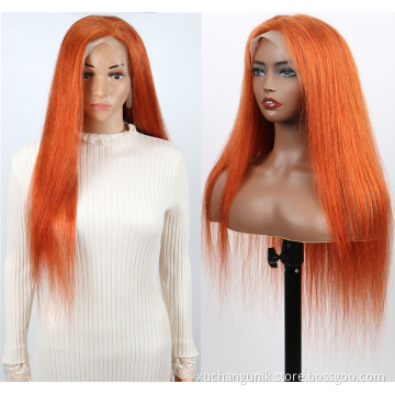 Uniky  Ginger Color Orange Lace Frontal Wig Transparent Lace Human Hair wig